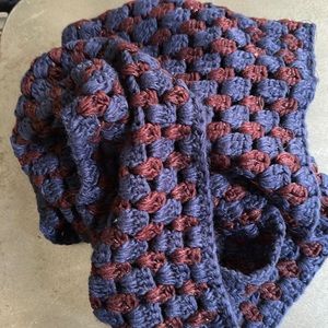 Red and blue knit infinity scarf